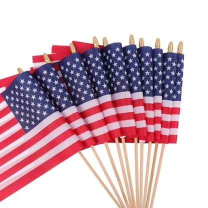 30pcs HandHeld American Stick Flags, 14x21cm HandHeld Mini USA Flag for Independence Day Outside Patriotic Holiday Yard Patio