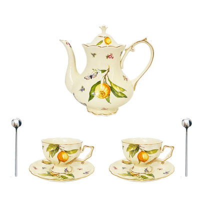 Vintage Lemon Teapot Coffee Cup and Saucer Set Beautiful Coffee Mug Modern Set Tania Bulhoes Luxury Design Cup