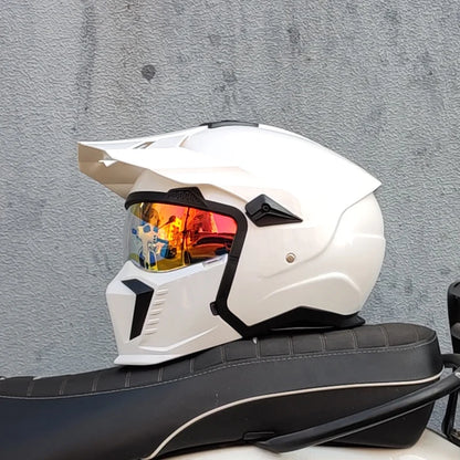 ORZ Street Fighter Combination Helmet Motorcycle Helmet Men's and Women's Retro Full Helmet Four Seasons Detachable DOT