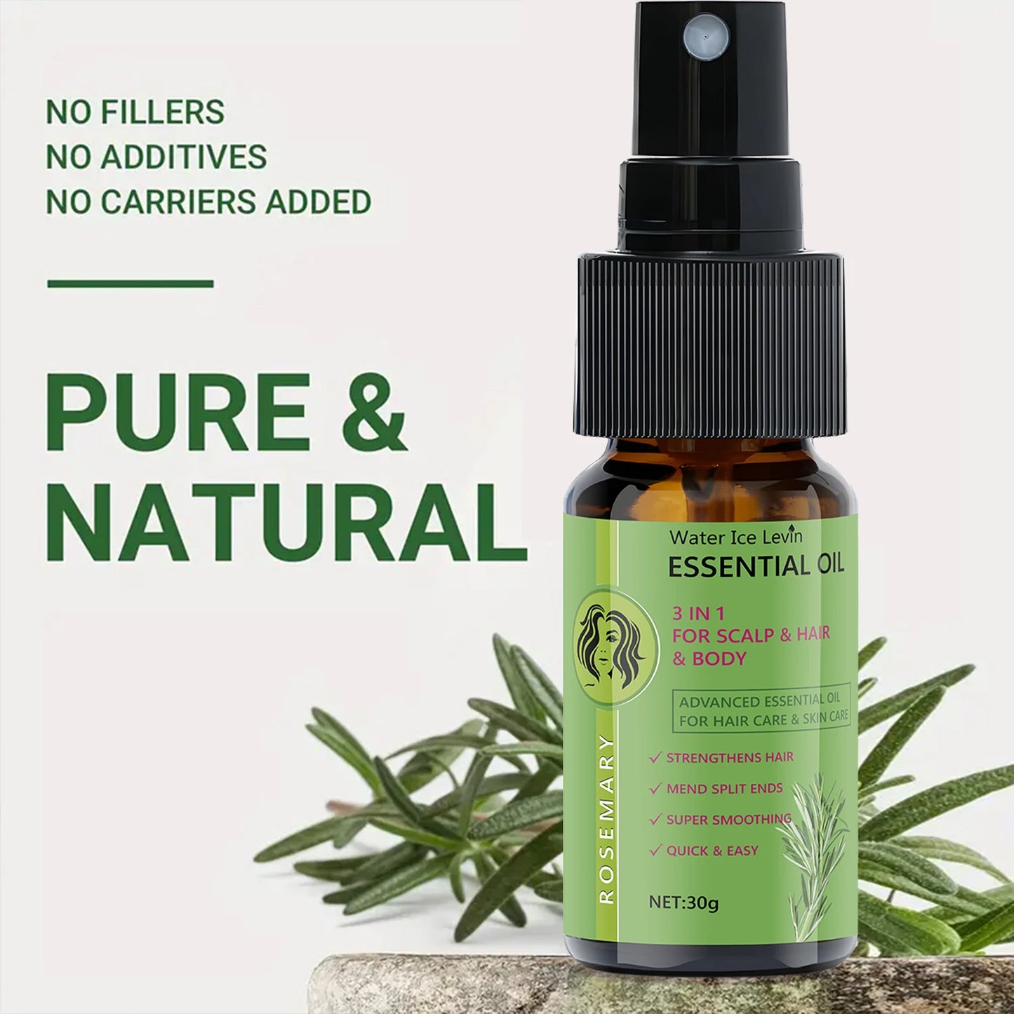 Rosemary 3-in-1 Essential Oil for Hair & Scalp - Strengthens & Smooths, Frizz Control, Winter Nourishment, Fast Absorption