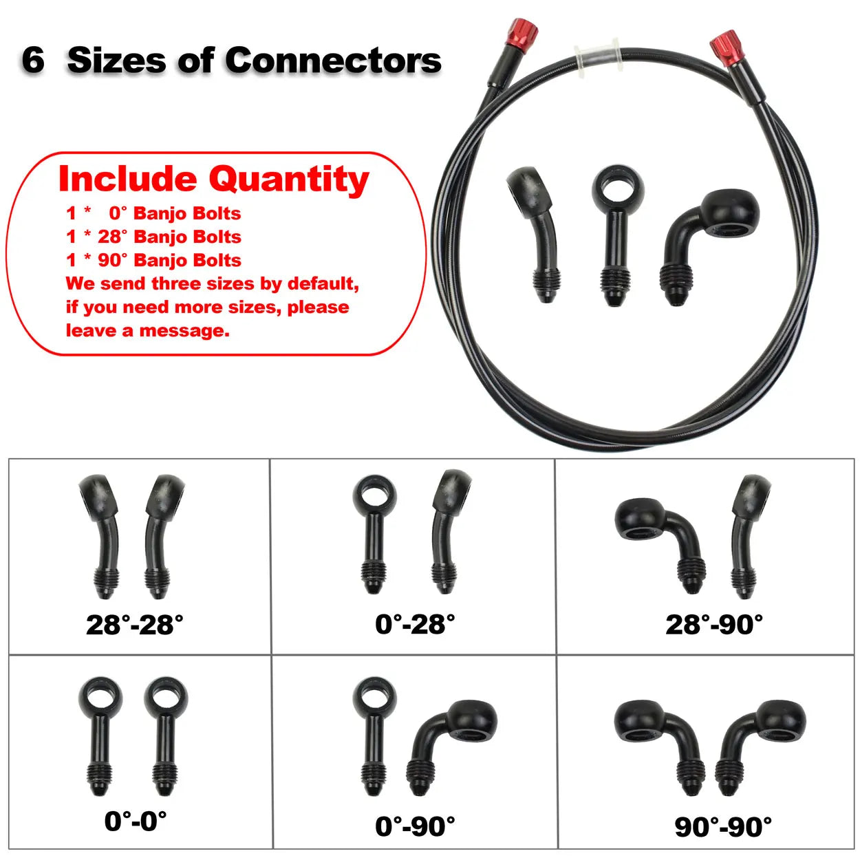 Motorcycle Brake Hose AN3 Hydraulic Braided Brake Line with 360 Degree Rotatable banjo Fit M10 Fit for ATV Pit Dirt Street Racin