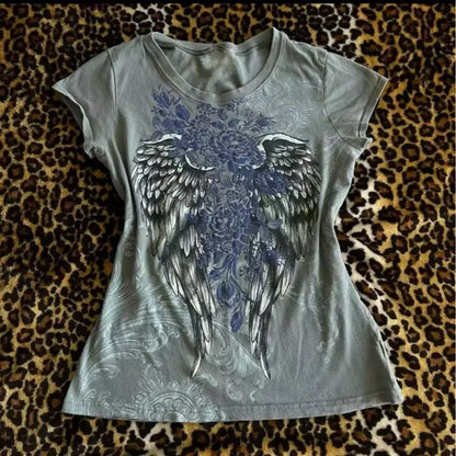 Women Y2k Fairy Grunge Shirt Vintage Graphic Print Long Sleeve Tee Shirt Tops Teen Girls Grunge Aesthetic Clothes Streetwear