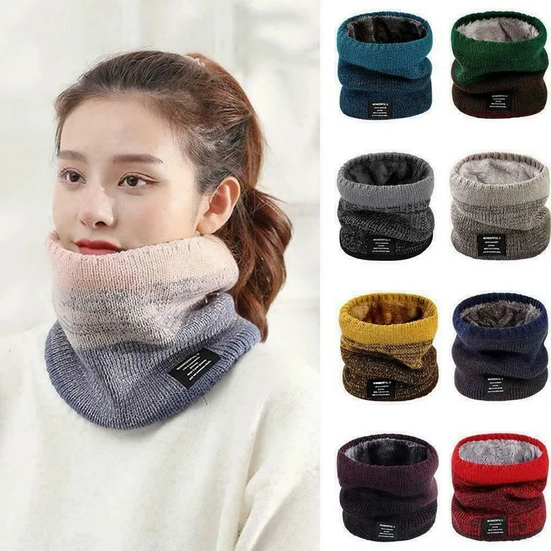 Winter Scarf for Men Fleece Ring Bandana Knitted Warm Solid Scarf Women Neck Warmer Thick Cashmere Hot Handkerchief Ski Mask