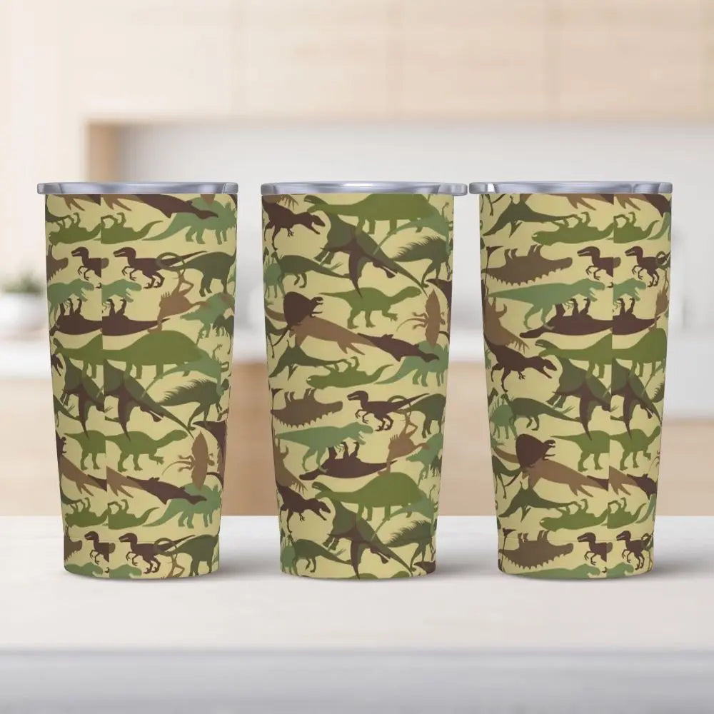 Stainless Steel Tumbler Dinosaur Silhouette Mugs Cup With Straws Animal Beach Cold Drink Water Bottle Insulated Thermal Mug