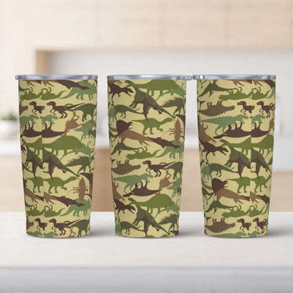 Stainless Steel Tumbler Dinosaur Silhouette Mugs Cup With Straws Animal Beach Cold Drink Water Bottle Insulated Thermal Mug