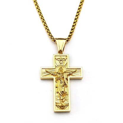 Stainless Steel Cross Jesus Pendant Necklace for Women Men Gold Color Chain Religious Crucifix Necklaces Amulet Jewelry Gift