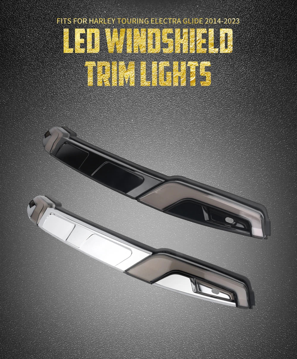 Motorcycle LED Windshield Trim Turn Signal Light For Harley Touring 2014-2025 Electra Street Glide Windscreen Running Side Lamp