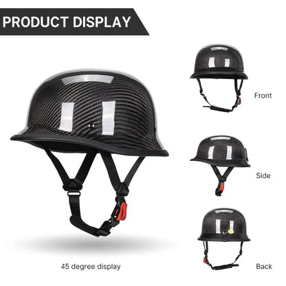 Bright Black Real 3K Carbon Fiber Helmet Retro Men's Motorcycle Helmet German Style Soldier Helmet Retro Cruiser DOT ECE