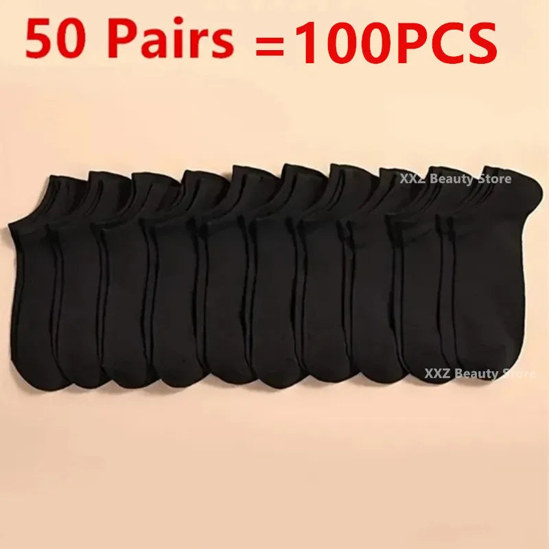 50/100 Pairs Solid Color Breathable ﻿Sock Women Men Boat Socks Invisible Low Cut Non-slip Summer No-show Ankle Socks Wholesale