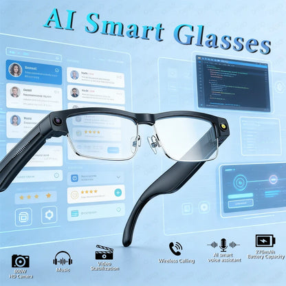 2026 Smart Glasses 800W HD Camera Anti Shake Video Recording Music AI Object Recognition WIFI Transmission BT Call Smart Glasses