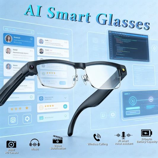 2026 Smart Glasses 800W HD Camera Anti Shake Video Recording Music AI Object Recognition WIFI Transmission BT Call Smart Glasses
