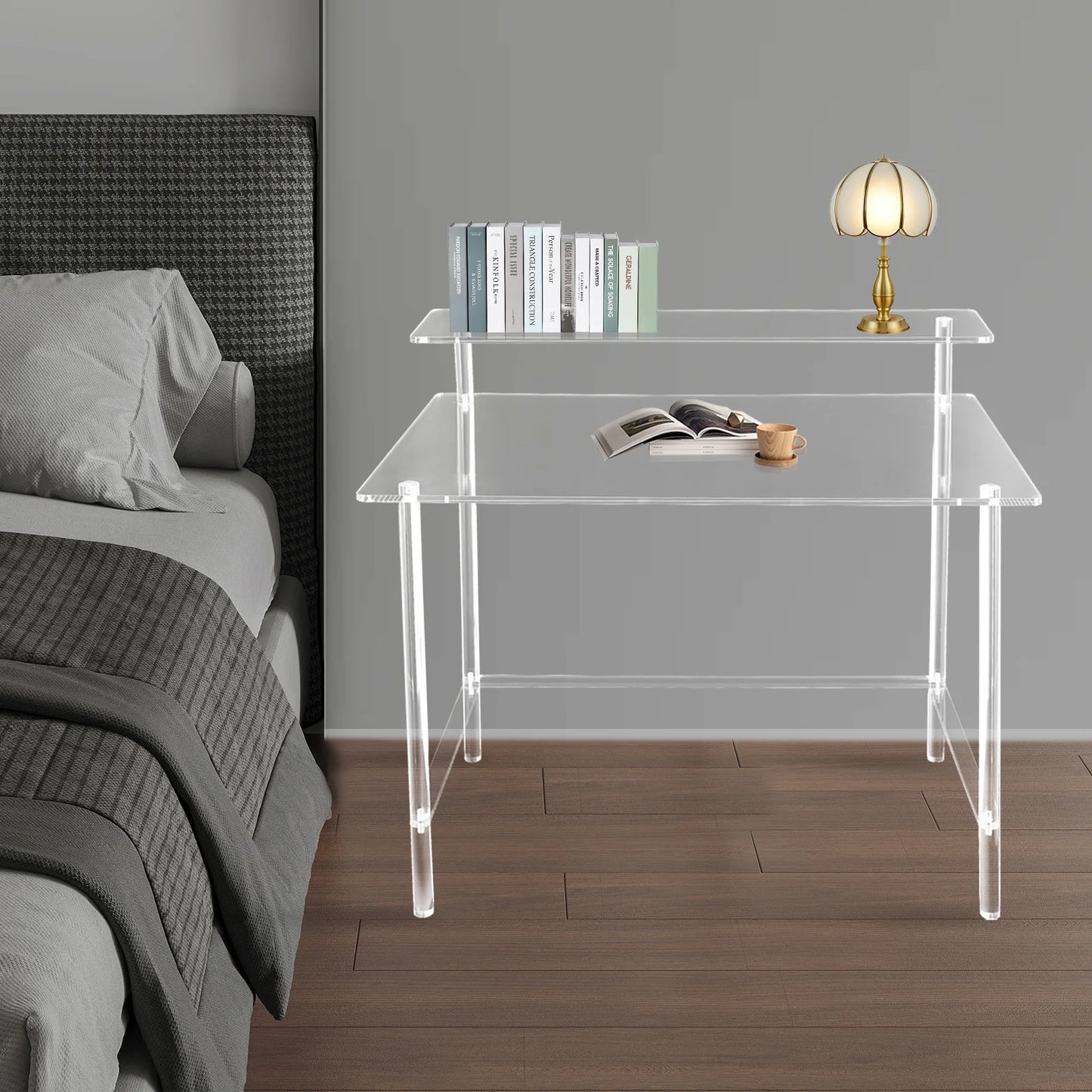 Acrylic Desk 2-Tier Computer Desk Home Office Clear Desk 31.5*19.69*34.65in Writing Table Vanity Desk Study Desk