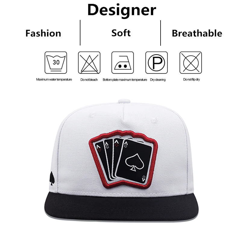 2024 New Fashion Hip Hop Cap Men Women Adjustable Playing Card Embroidered Baseball Caps Outdoor Sun Hat Unisex Snapback Hats
