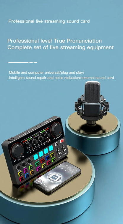 48V Phantom Power Professional Live Sound Card 12 Electronic Tone Sound Card Audio Mixer DJ Controller for For Youtube PC\Phone
