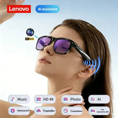 Lenovo 4k Hd Ai Smart Glasses Camera Wearable Mini Camera Bluetooth Call Voice Assistant Control Smart Sports Camera Glasses