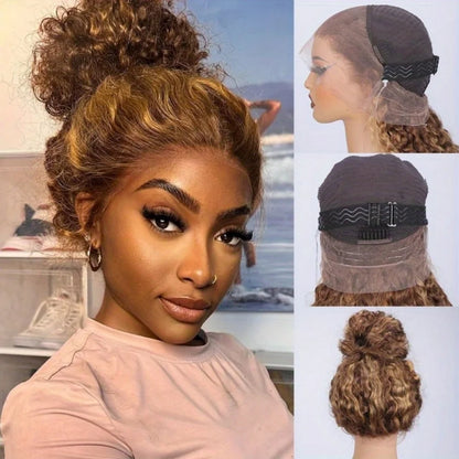 360 4/27 Full Lace Wig Human Hair Invisible Strap 250 Density Deep Wave HD Lace Frontal Wig Human Hair Pre Cut Curly 360 Wigs