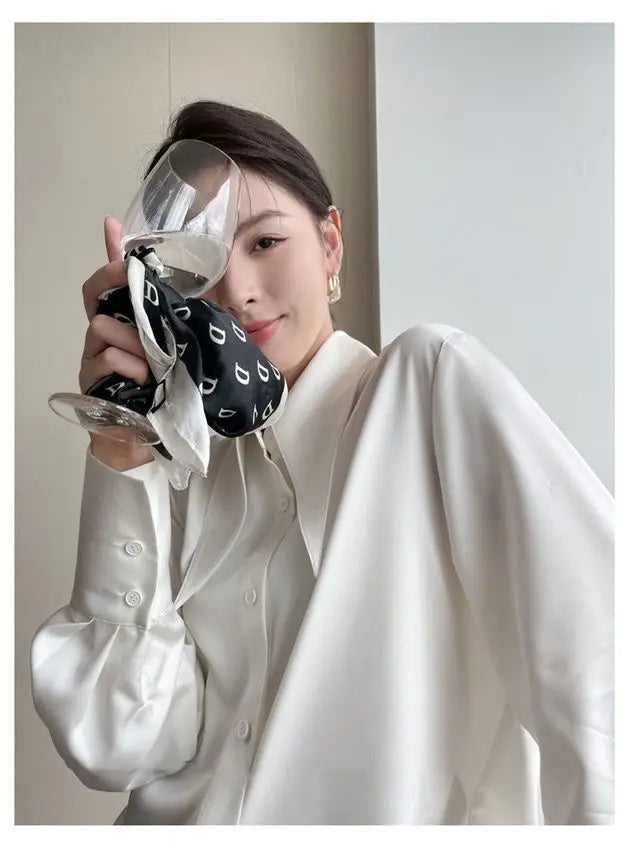 Spring Autumn New Elegant Long Sleeve Loose Shirt Tops Solid Color All-match Fashion Blouse Temperament Korean Women Clothing