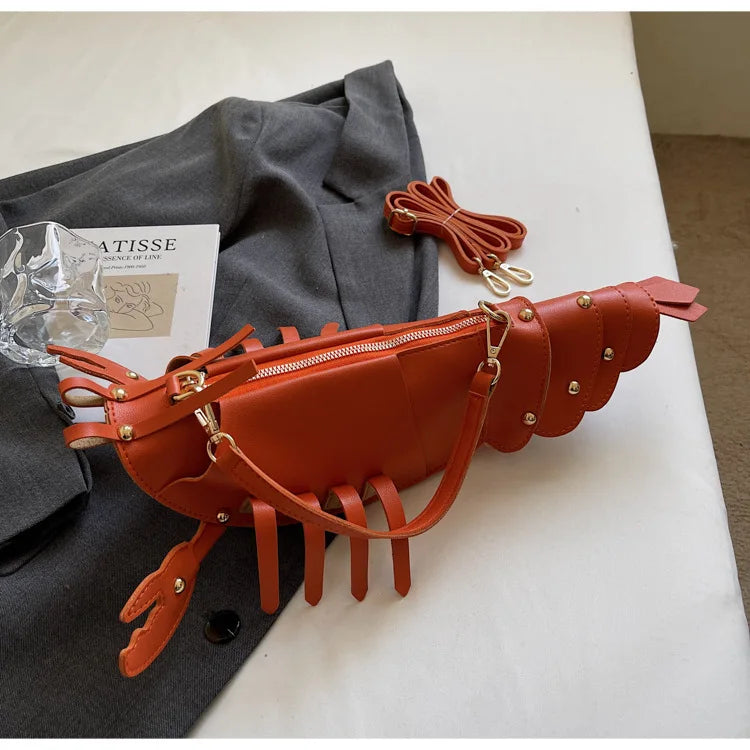 Young Girls Lobster Shape Crossbody Bag Solid Color Pu Leather Handbag Cute Creative Funny Bag Casual Toy Cross Body Phone Bag