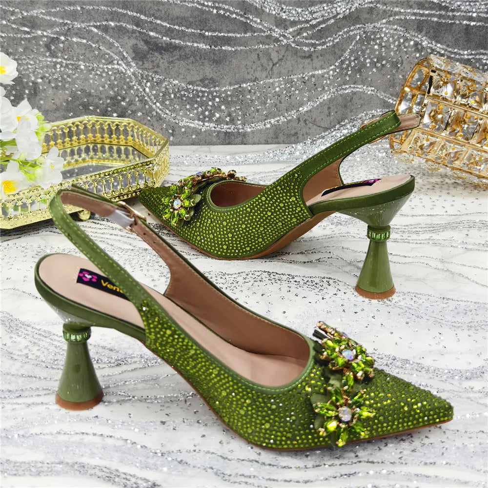 New Arrival African Women Shoes Decorated with Rhinestone Shoes for Women 2025 Designer Luxury Plus Size 43 Wedding Shoes Bride