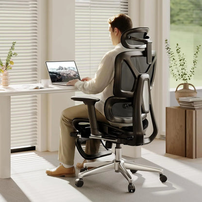 ErgoX Premium Ergonomic Office Chair with Footrest- Adjustable 3D Armrests, Dynamic Lumbar Support, Recline & Tilt, Customized