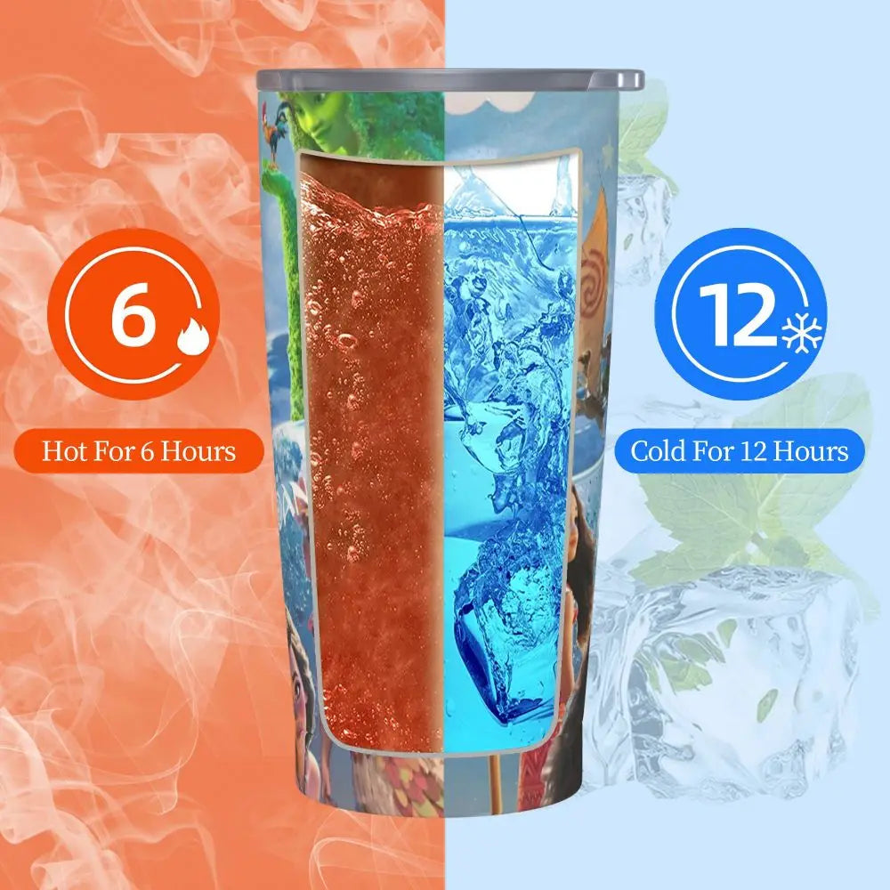 Moana and Pua Cartoon Movie Insulated Tumbler with Straws Stainless Steel Coffee Mugs Double Wall Car Bottle Cups 20oz