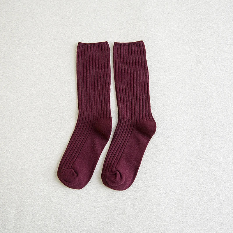 1 Pair Retro Women Cotton Loose Socks Autumn Winter Knitting Solid Color Long Black Korean Japanese Student Girls Stockings
