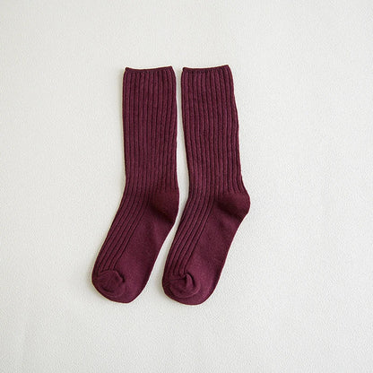 1 Pair Retro Women Cotton Loose Socks Autumn Winter Knitting Solid Color Long Black Korean Japanese Student Girls Stockings