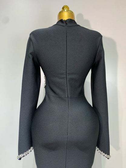 Women Sexy Long Sleeve Diamonds Maxi Long Bodycon Bandage Dress 2025 Celebrity Elegant Evening Party Luxury Birthday Dresses