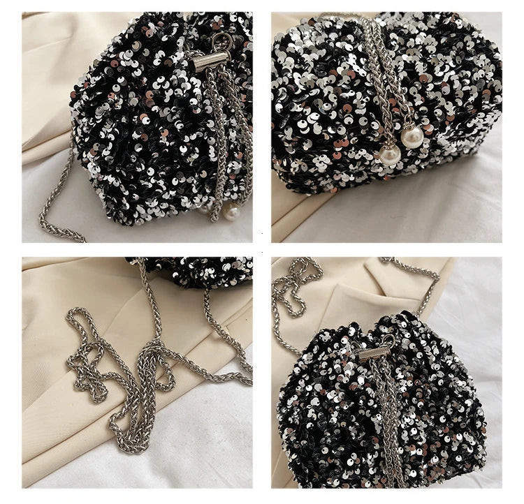 Good-looking Personality Sequin Women's New Korean Bucket Bag Bright Eyes Style Fashion Crossbody Dinner Single Shoulder Bags