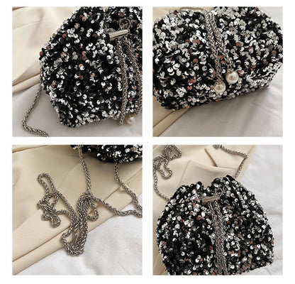 Good-looking Personality Sequin Women's New Korean Bucket Bag Bright Eyes Style Fashion Crossbody Dinner Single Shoulder Bags