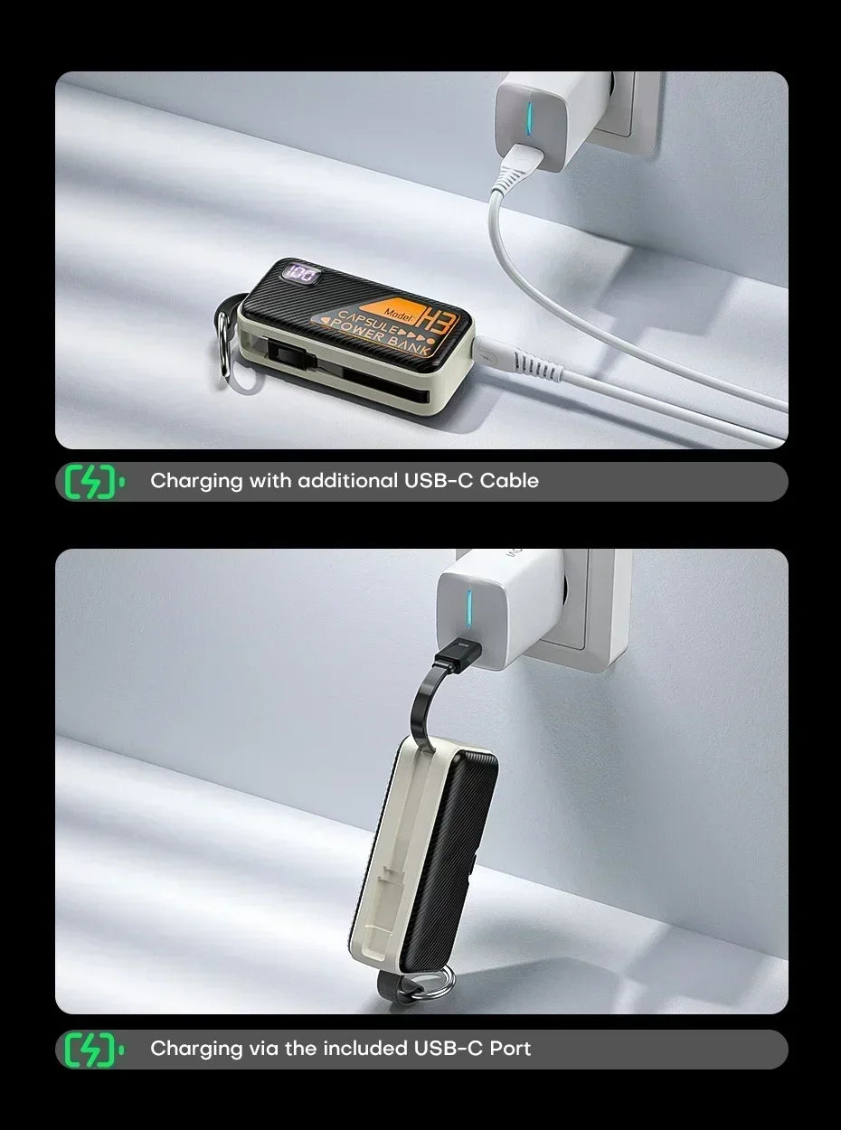20000mAh Mini Power Bank PD20W Fast Charging Comes with Cable Digital Display PowerBank for IPhone13 14 15 16 Samsung and Xiaomi