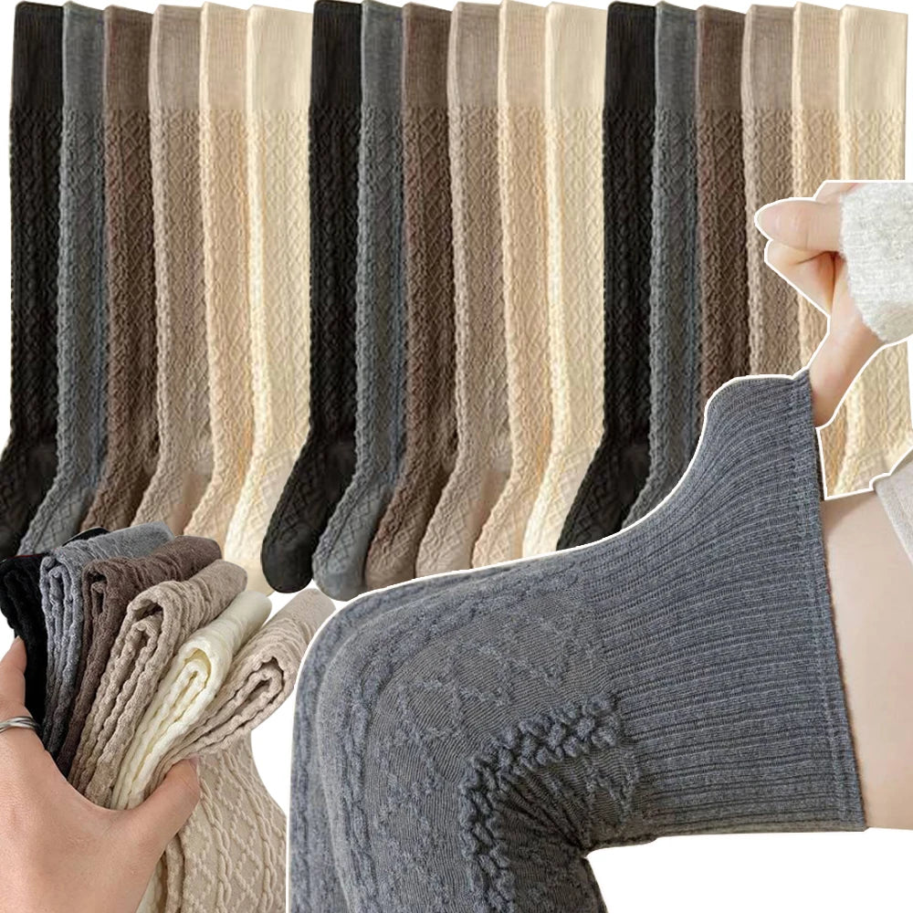Women Classic Striped Knee High Socks Autumn Black White Gray Thicken Warm Thigh Socks Fashionable Comfortable Long Stockings
