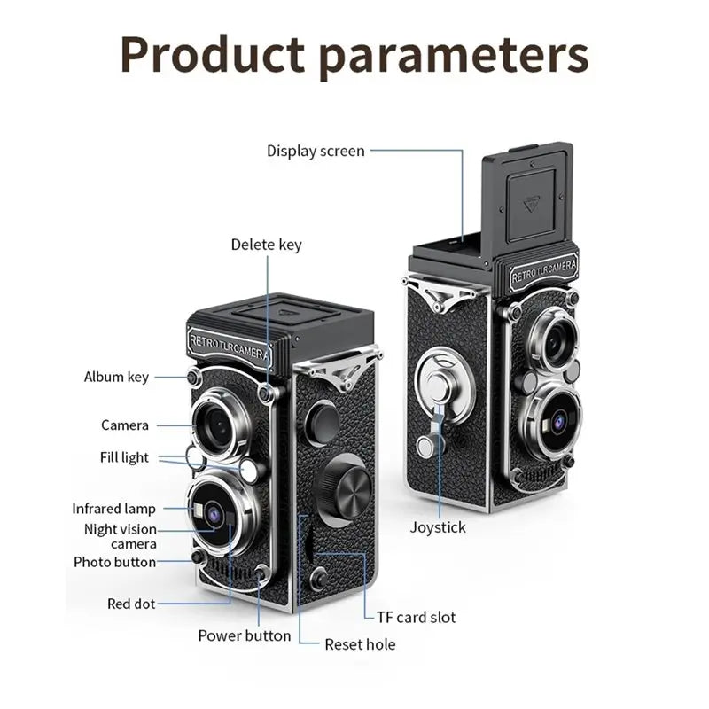 BNVN-Retro Camera Dual Lens Design Function Manual Joystick Operation HD Infrared Night Vision Nostalgic Portable
