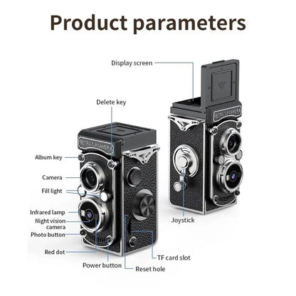 BNVN-Retro Camera Dual Lens Design Function Manual Joystick Operation HD Infrared Night Vision Nostalgic Portable