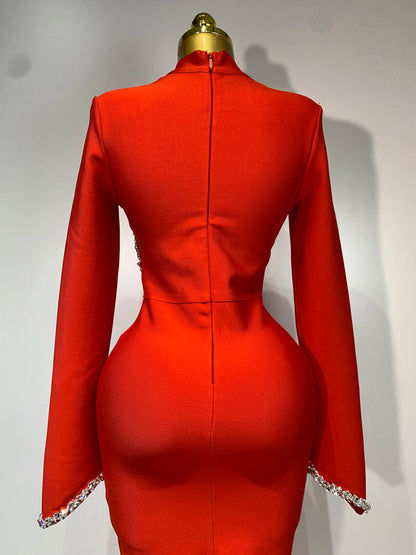 Women Sexy Long Sleeve Diamonds Maxi Long Bodycon Bandage Dress 2025 Celebrity Elegant Evening Party Luxury Birthday Dresses