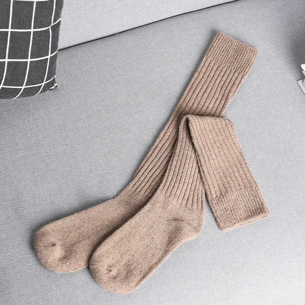 Soft Wool Long Socks Women Autumn Winter Cashmere Solid Knitted Stocking Skinny Casual Knee High Fluffy Warm Thicken Girls Socks