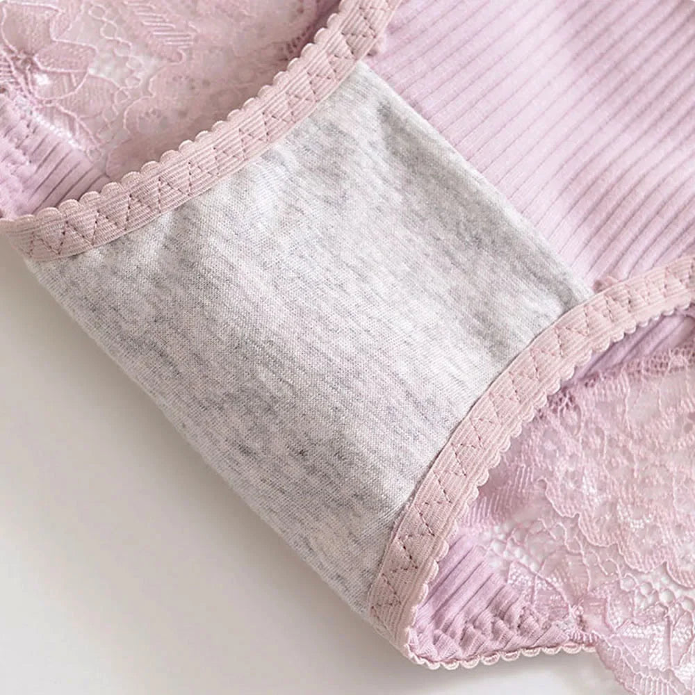 New Women's Cotton Underwear High Waist Antibacterial Panties Sexy Lace Seamless Tummy Briefs Ladies Triangle Shorts Large Size