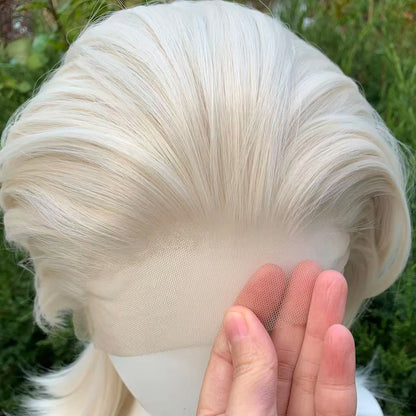 White Blonde Lace Front Wigs for Women 13×4 Glueless Wolf Tail Synthetic Hair Wig Heat Resistant Cosplay Wig for Men