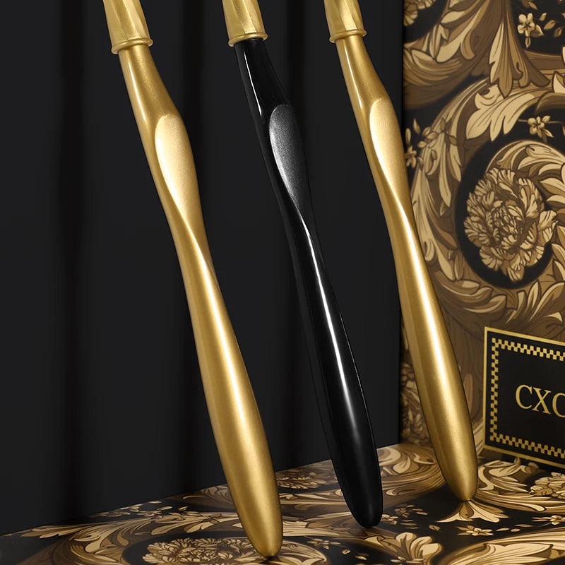 [4-pcs gift box] High-end black gold series three-sided brush head wrapped soft bristle toothbrush