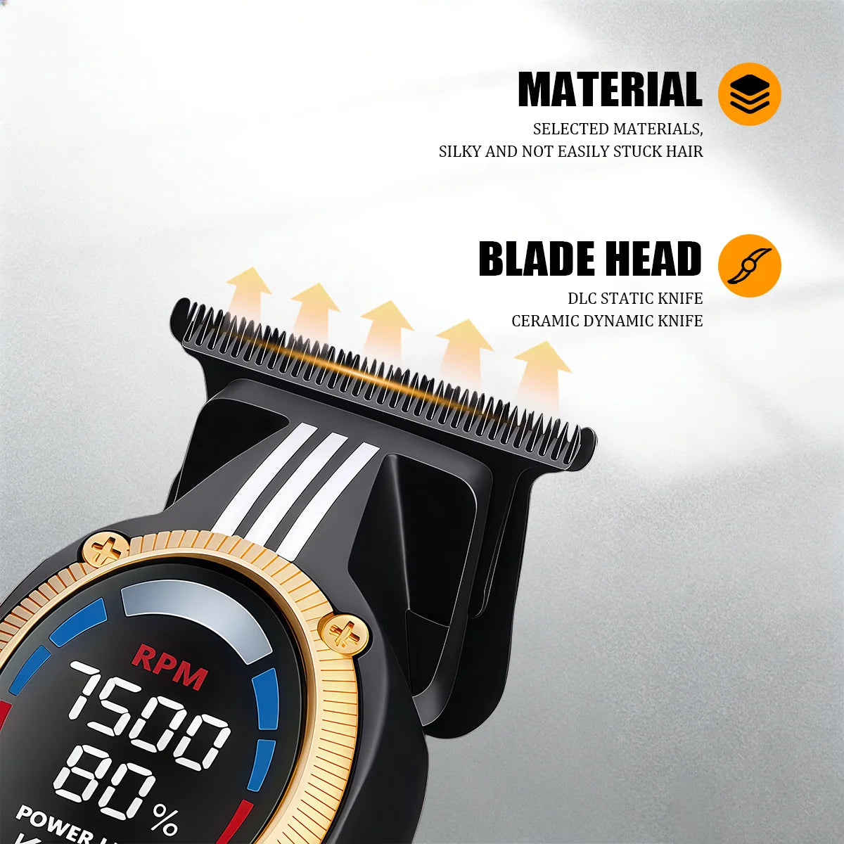 Kemei Trimmer Professional Hair Clippers Rechargeable Clippers 9000 RPM DLC Blade LCD Display Trimmer for Men KM-1685 KM-1692