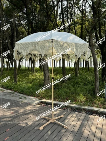 Elegant and minimalist outdoor slanted tassel umbrella, beach camping sun shading garden courtyard leisure umbrella