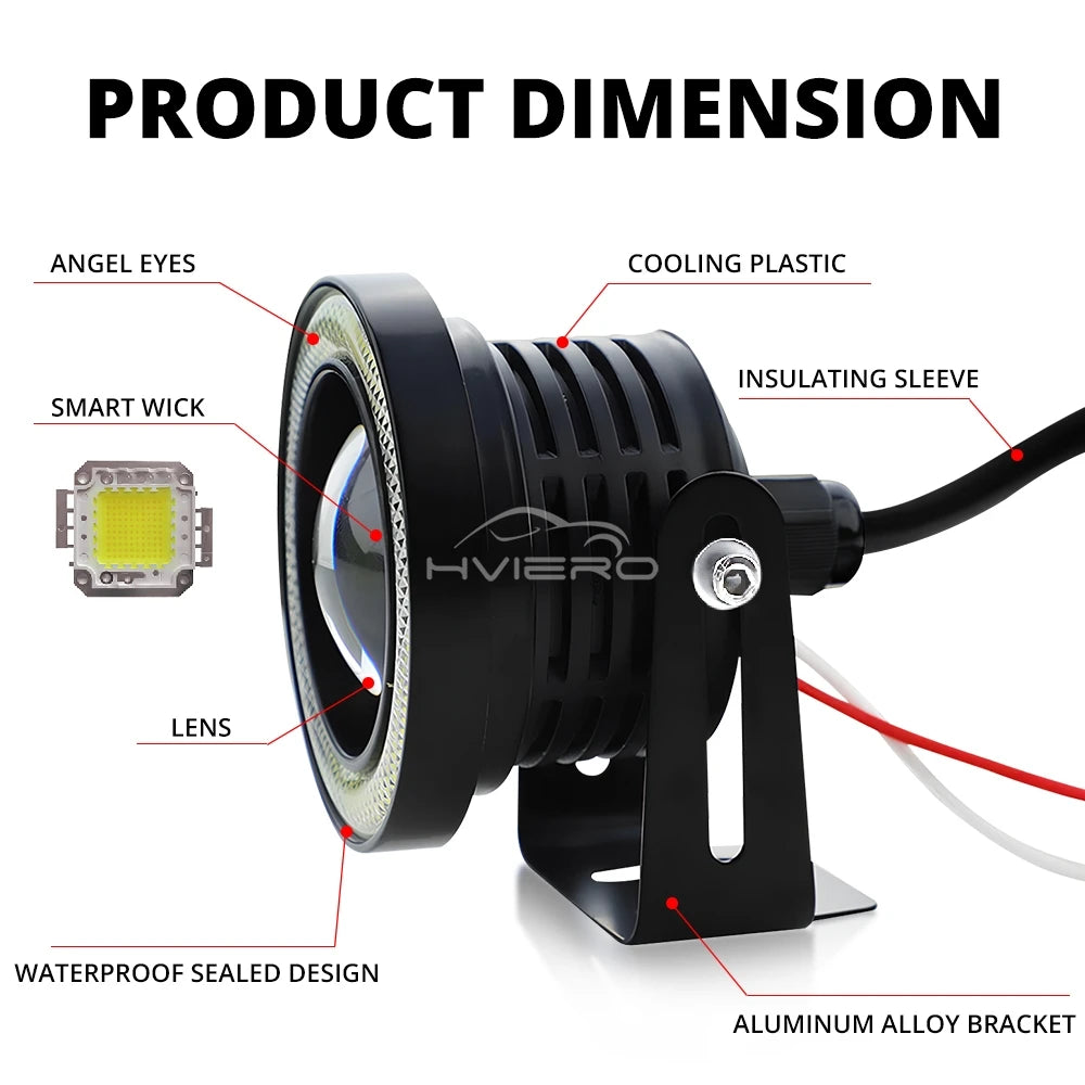 2Pcs Auto 30W Car Driving DRL Fog Lights COB Angel Eye 64/76/89mm Ambient Lamps Waterproof Daytime Running Bulb Headlight DC 12V