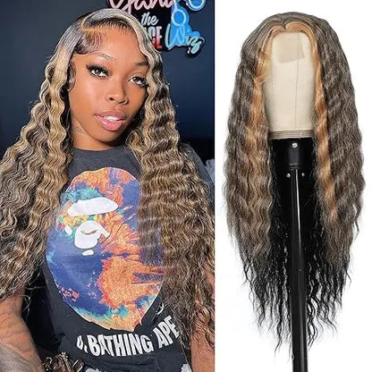 Lace Front Curly Wig Long Loose Deep Wave Synthetic Honey Blonde for Women Hair Replacement Natural Crimps Heat Resistant