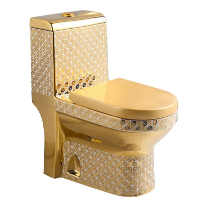 E136  Golden Toilet,Modern One-Piece Ceramic Toilet Bowl With S-Trap Drainage Dual-Flush Floor Mounted White Gold Color