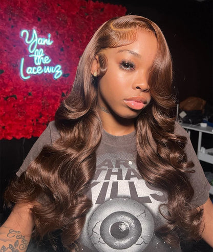 Body Wave Chocolate Brown Lace Front Wig Human Hair 13x6 HD Transparent Lace Frontal Wig 30 Inch Color Lace Front Wig Preplucked
