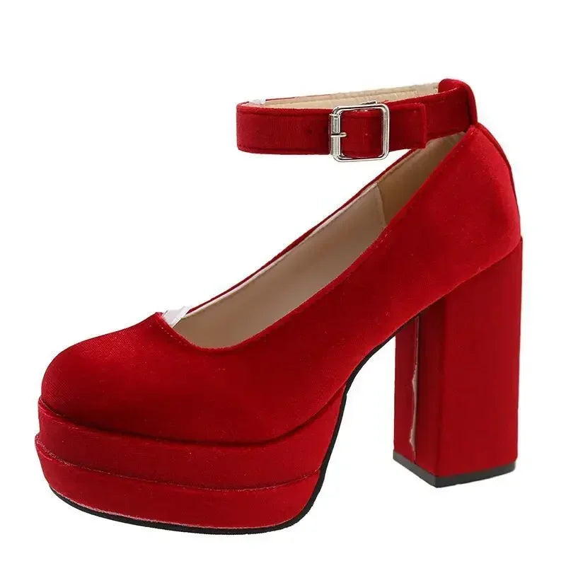 Platform Mary Janes Shoes Women Suede Luxury High Heel Lace Up Trend Lolita Shoes Elegant Chunky Party Pumps Zapatos De Mujer