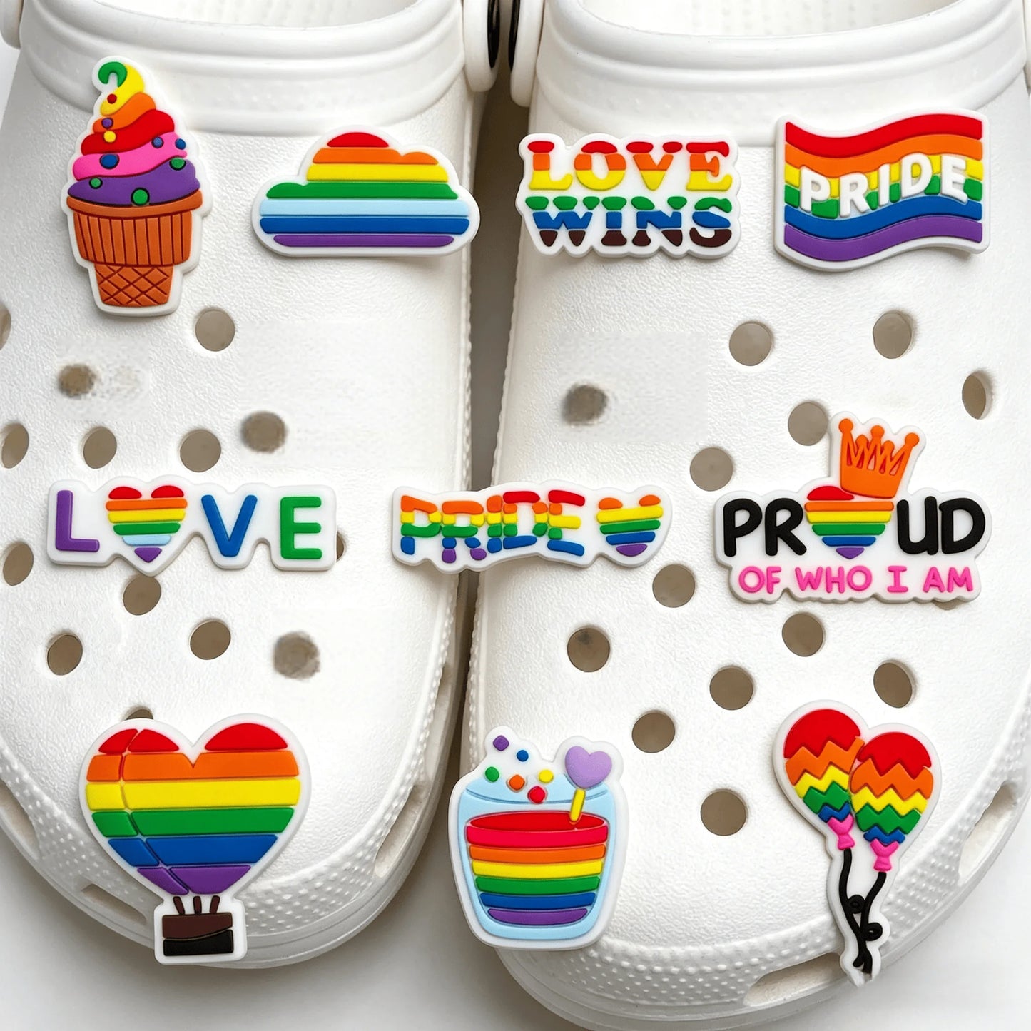 1-10PCS Love Pride Balloon Ice Cream Flag Rainbow PVC Shoe Charms Buckle Clog Fit Wristbands Sandals Shoes Decoration Party Gift