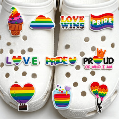 1-10PCS Love Pride Balloon Ice Cream Flag Rainbow PVC Shoe Charms Buckle Clog Fit Wristbands Sandals Shoes Decoration Party Gift