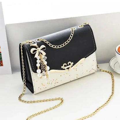 Pouch Ladies PU Leather Handbag with Tassel Pendant Fashion Messenger Bag Women Trendy Sequin Single Shoulder Bags