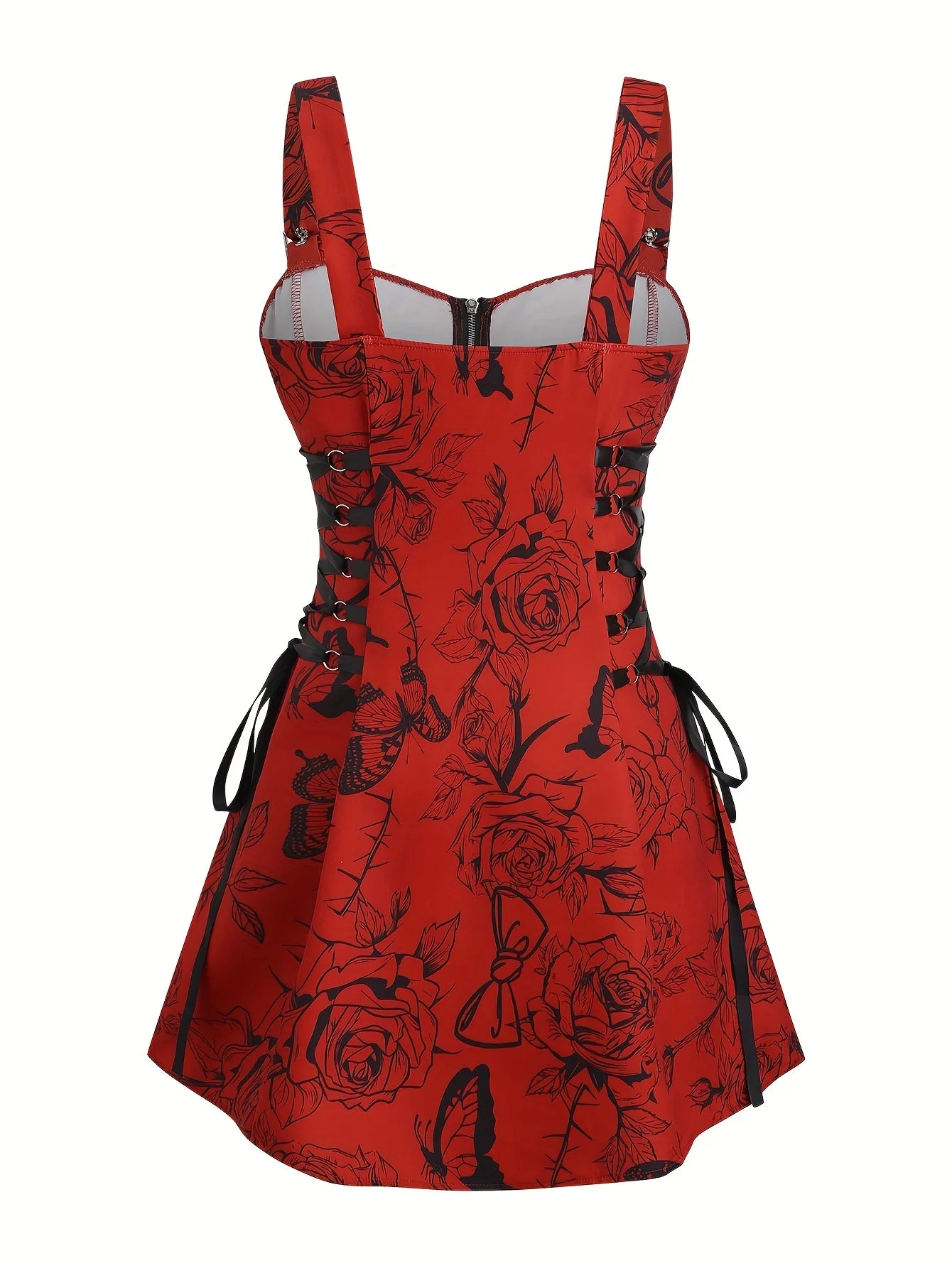 European and American trend oversized ladies slimming shoulder strap zipper full print skull pattern dress